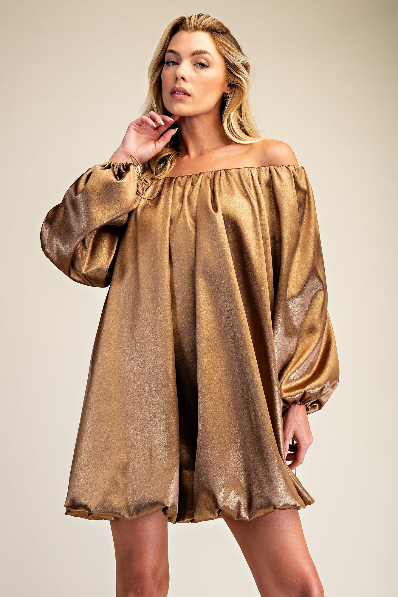 Gold Off-The-Shoulder Mini Dress