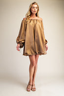 Gold Off-The-Shoulder Mini Dress