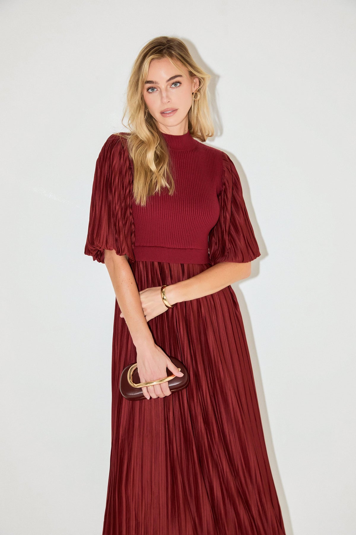 Pleated Mix Media Maxi Dress