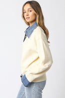 Contrast Denim Collar Sweater