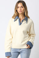 Contrast Denim Collar Sweater