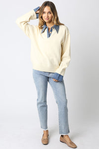 Contrast Denim Collar Sweater