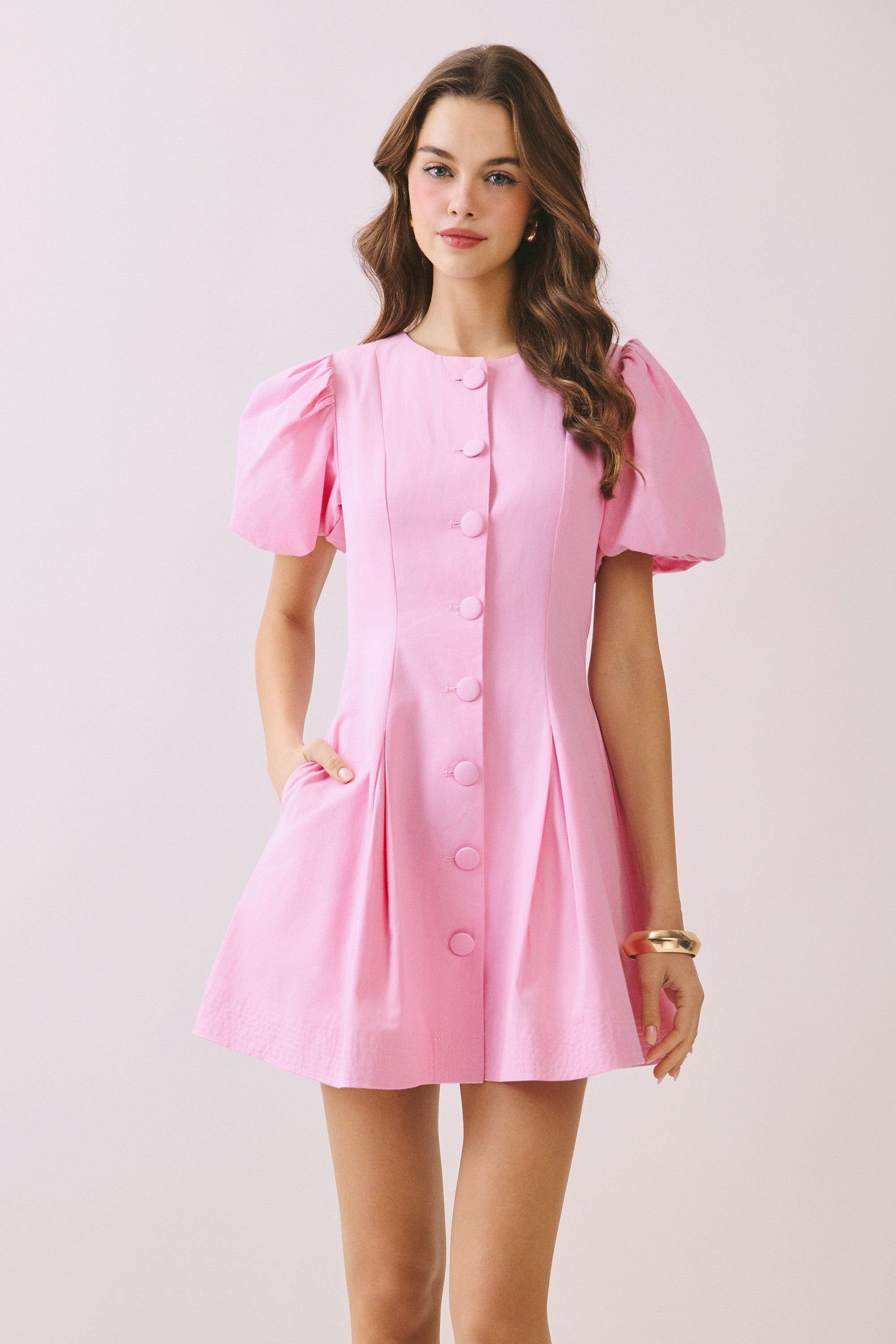 Puff Sleeve Covered Button Down Dress