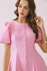 Puff Sleeve Covered Button Down Dress
