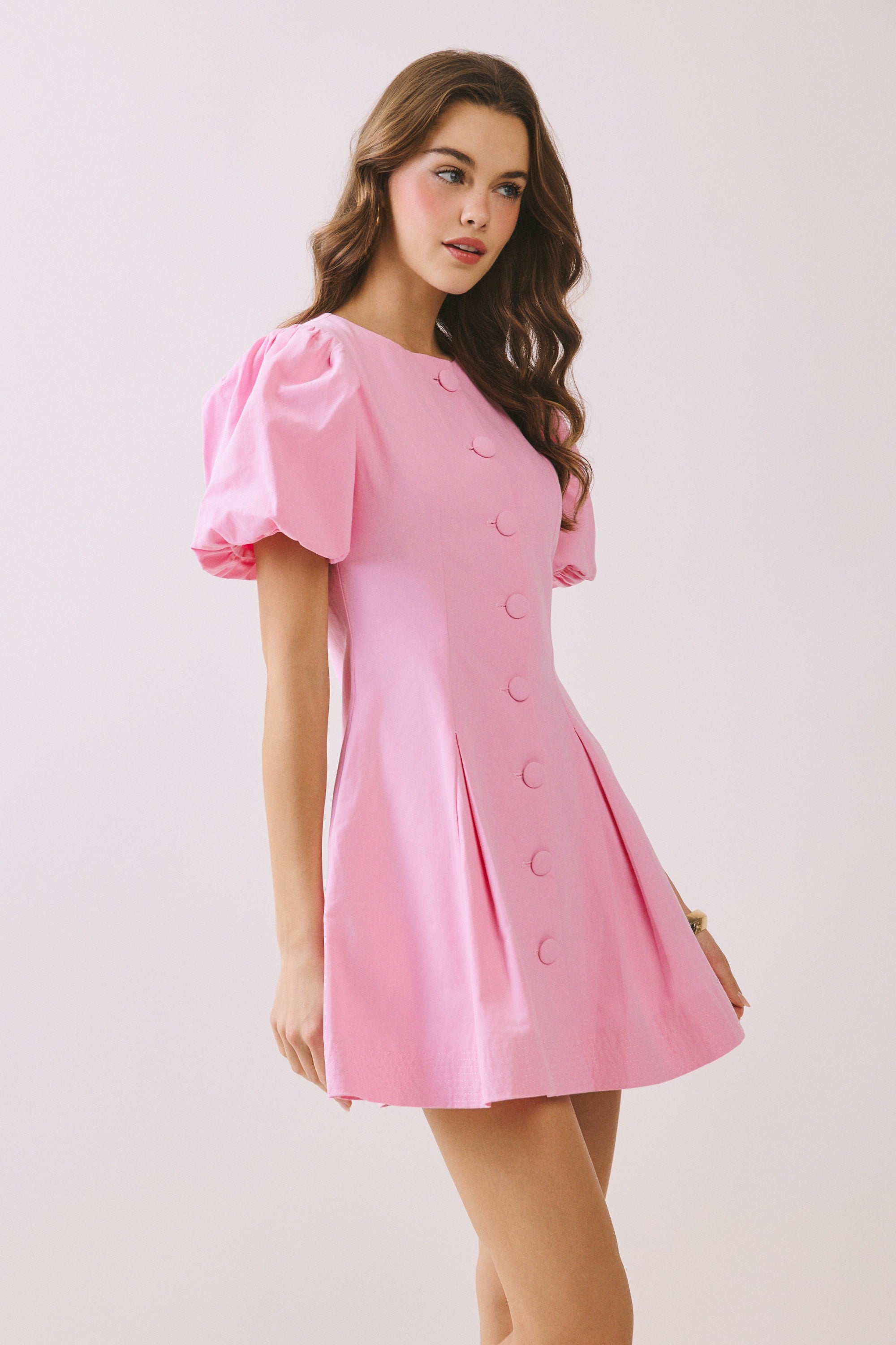 Puff Sleeve Covered Button Down Dress