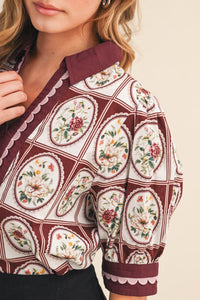 Scallop Trim Printed Top