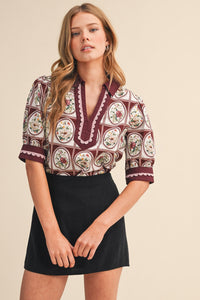 Scallop Trim Printed Top