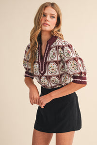 Scallop Trim Printed Top