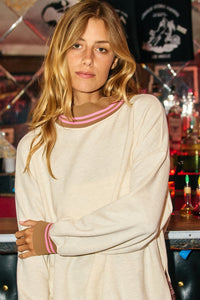 Striped Band Mock Neck Sweatshirt