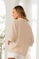 Collared V-Neck Striped Top