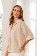 Collared V-Neck Striped Top
