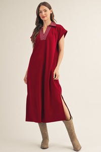 Stitch Detail Side Slit Midi Dress