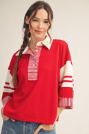 Colorblock Raw Hem Polo T-Shirt