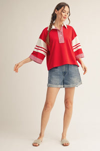 Colorblock Raw Hem Polo T-Shirt