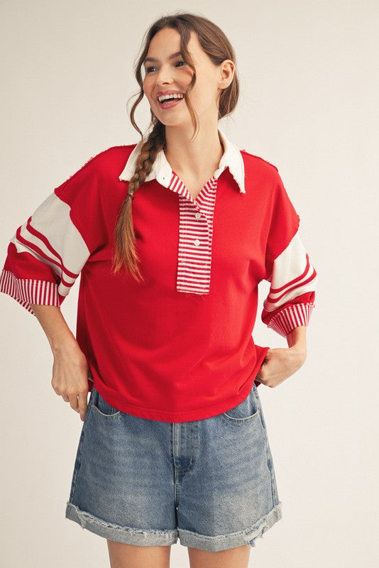 Colorblock Raw Hem Polo T-Shirt