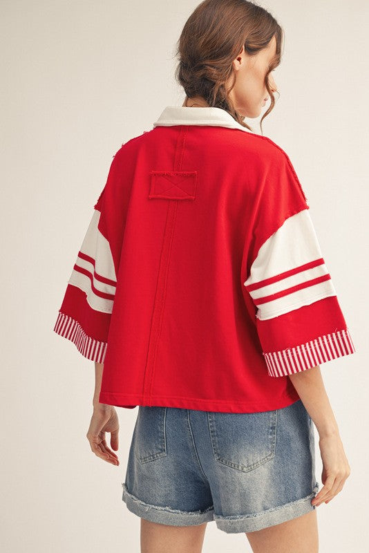 Colorblock Raw Hem Polo T-Shirt
