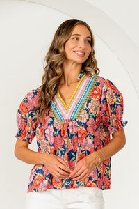 Floral Embroidered V-Neck Top