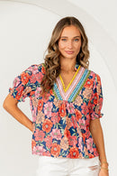 Floral Embroidered V-Neck Top
