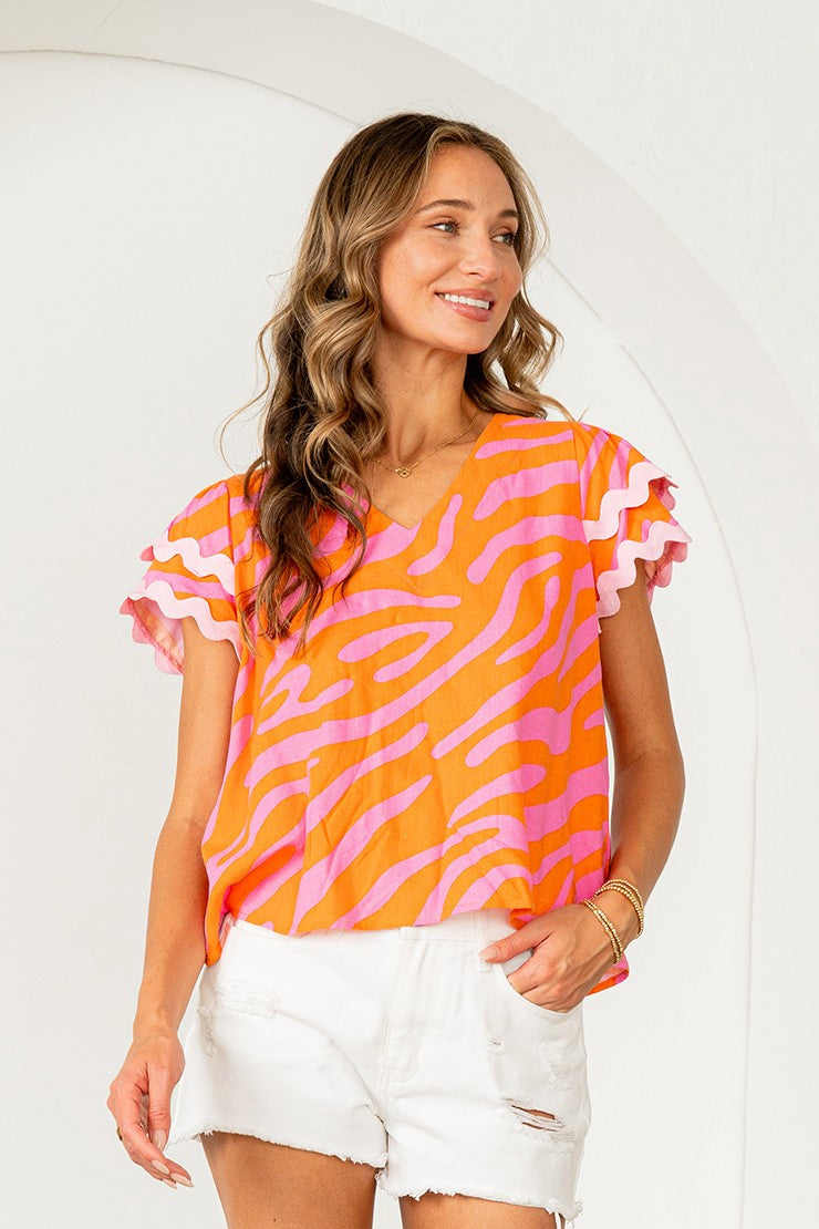 Ric-Rac Sleeve Zebra Top