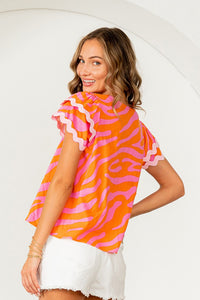 Ric-Rac Sleeve Zebra Top