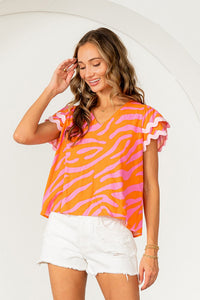 Ric-Rac Sleeve Zebra Top