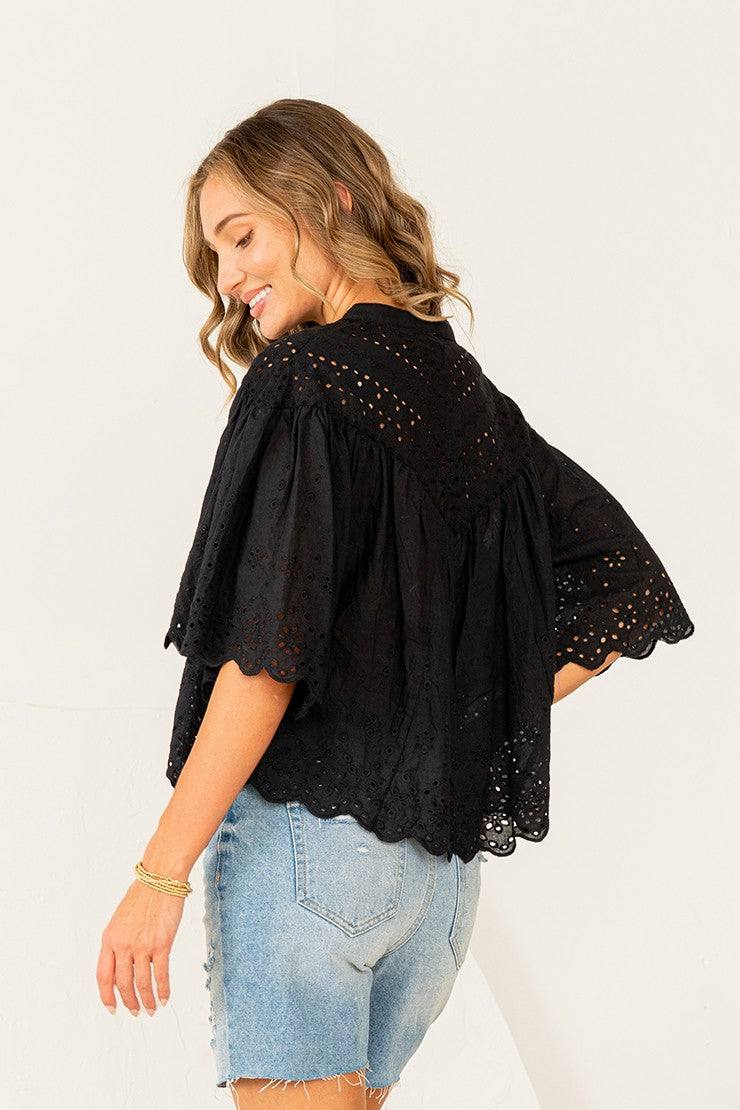 Scalloped Eyelet Embroidered Top