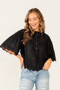 Scalloped Eyelet Embroidered Top