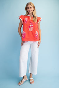 Embroidered Flutter Sleeve Blouse