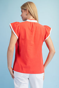 Embroidered Flutter Sleeve Blouse