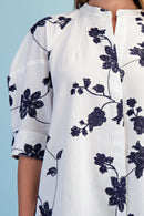 Navy Floral Embroidered Button-Down Top