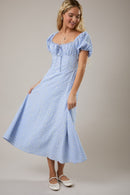 Embroidered Gingham Midi Dress