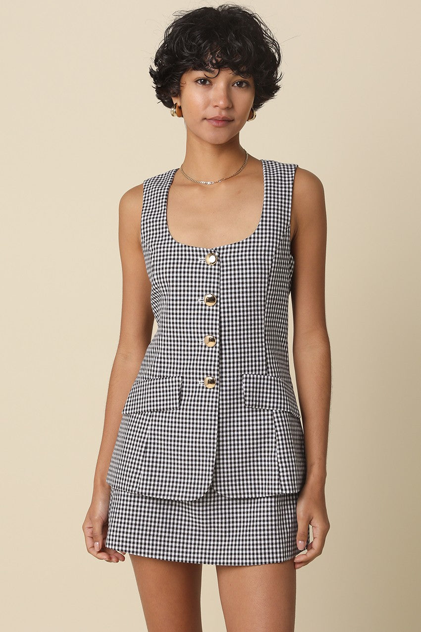Gingham Button-Front Dress