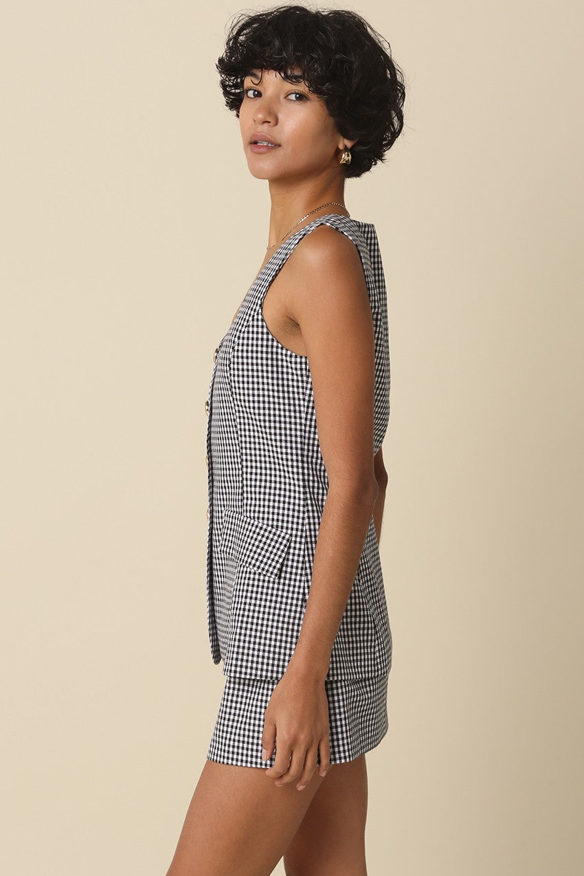 Gingham Button-Front Dress