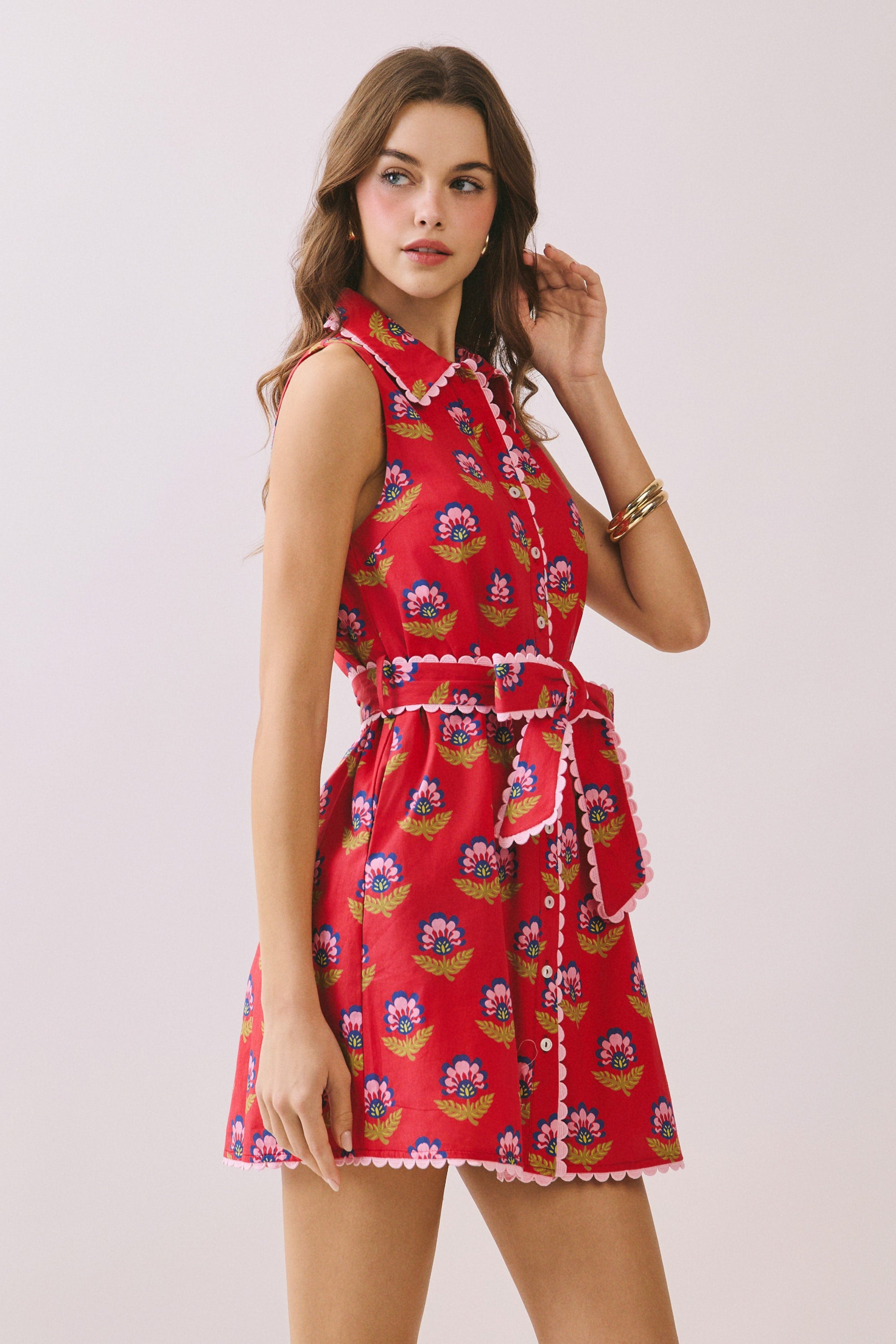 Contrast Scalloped Trim Dress