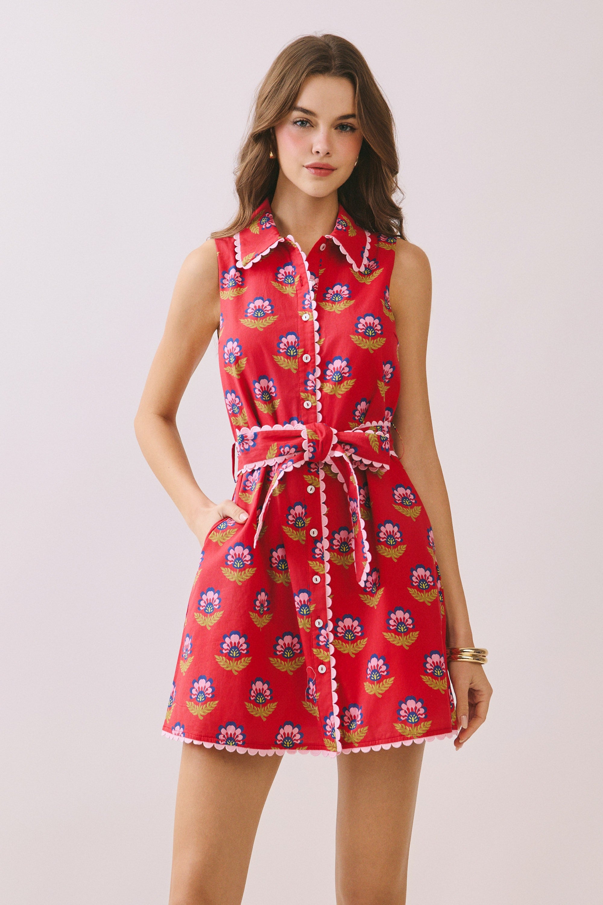 Contrast Scalloped Trim Dress