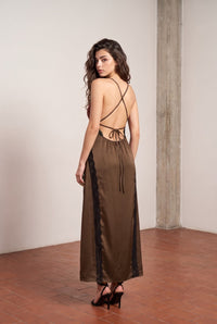 Lace Insert Satin Maxi Dress