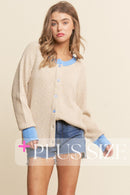 Ribbed Contrast Collar Cardigan