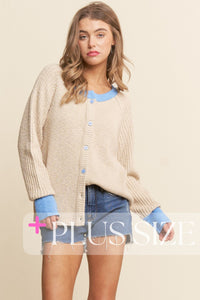 Ribbed Contrast Collar Cardigan