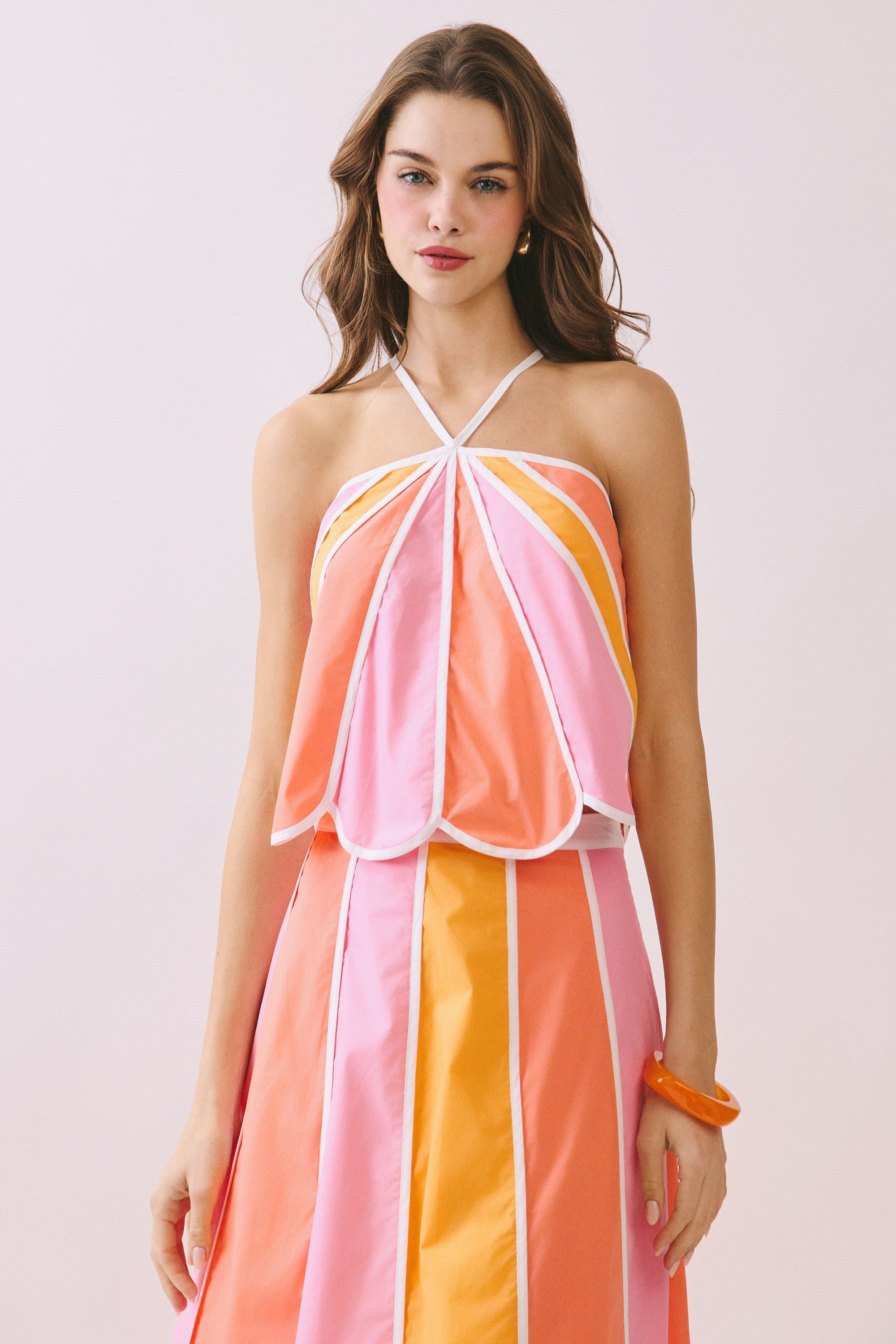 Color Block Scallop Halter Top