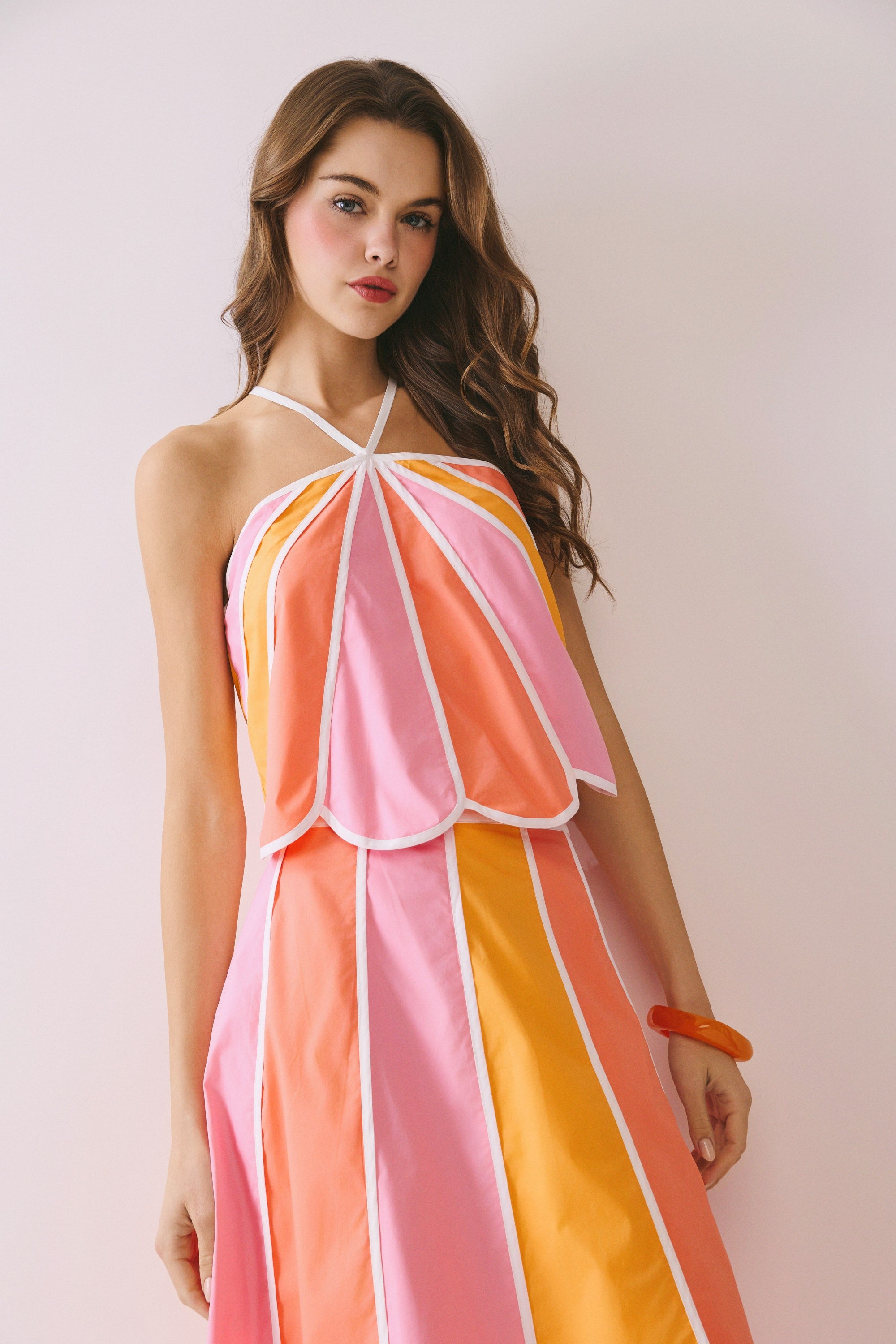 Color Block Scallop Halter Top