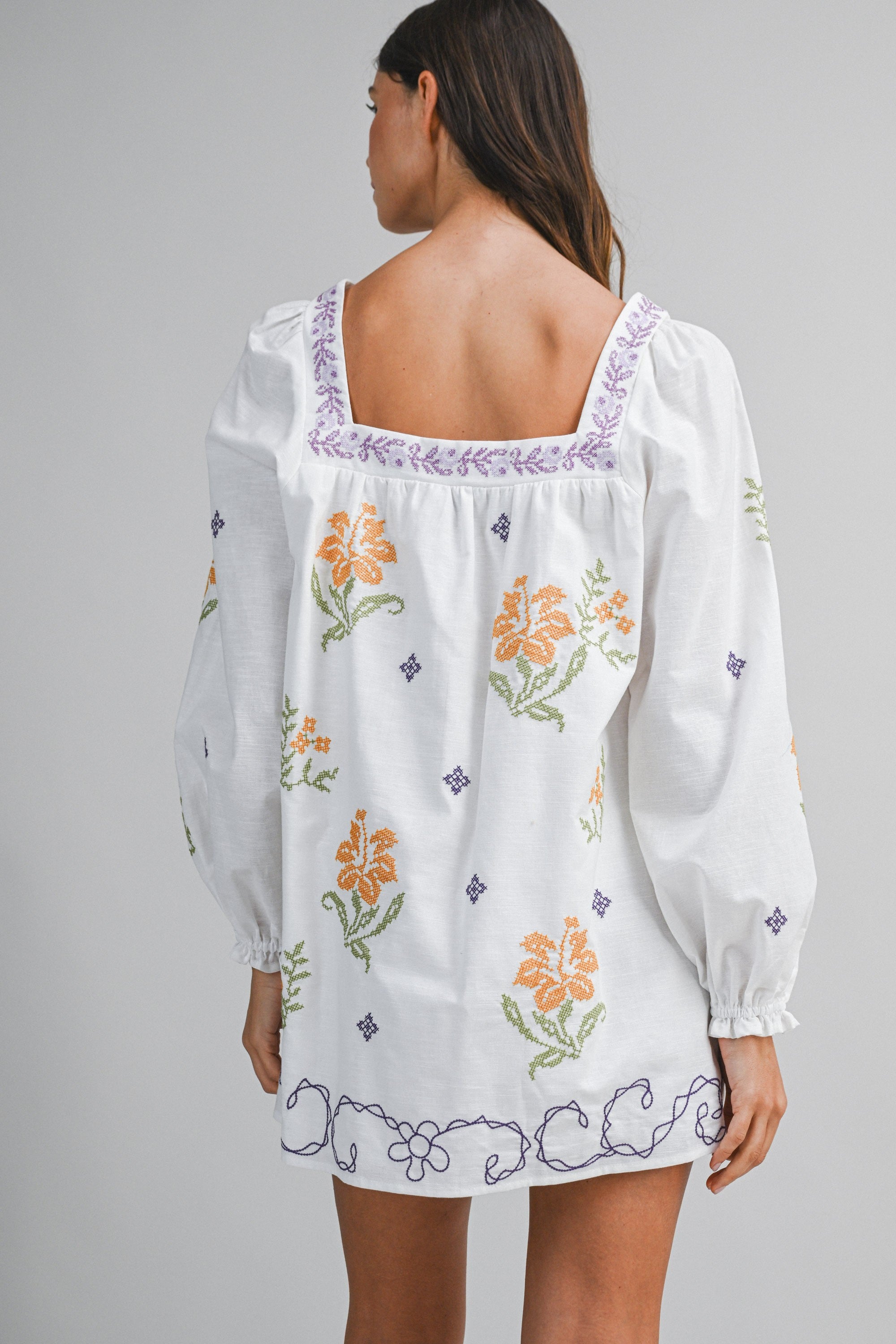 Square Neck Embroidered Dress