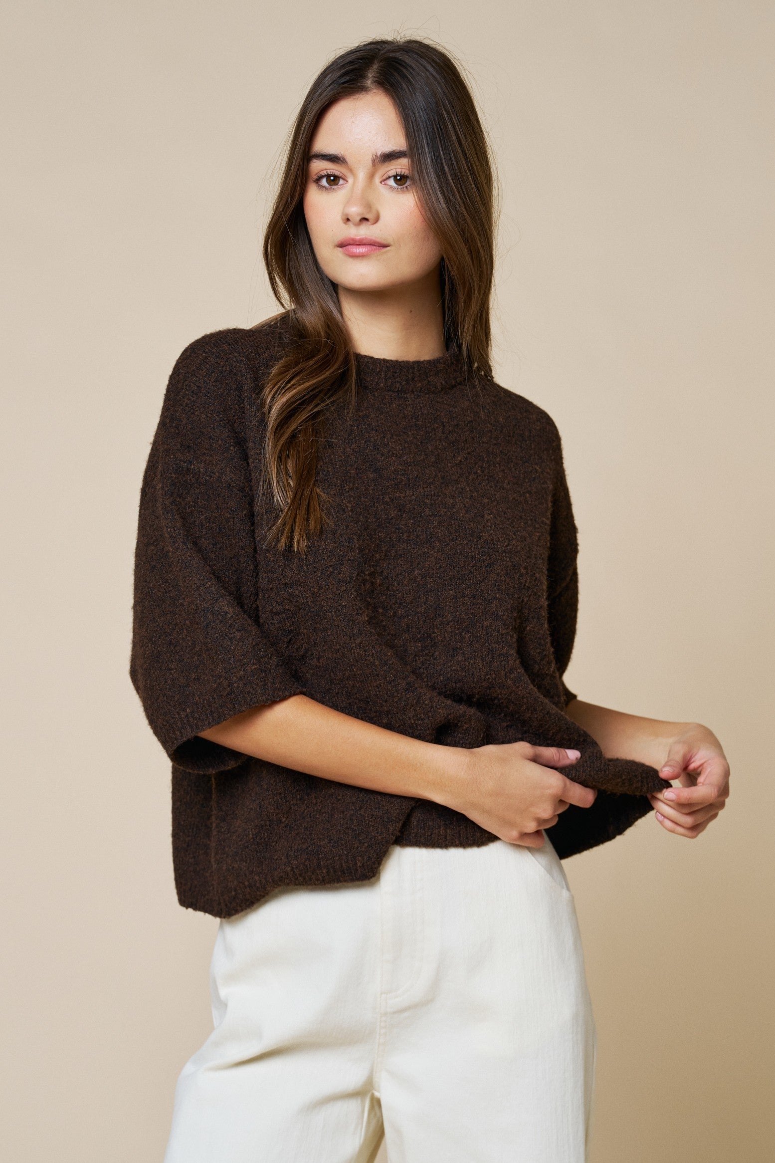 Brown Short Sleeve Sweater