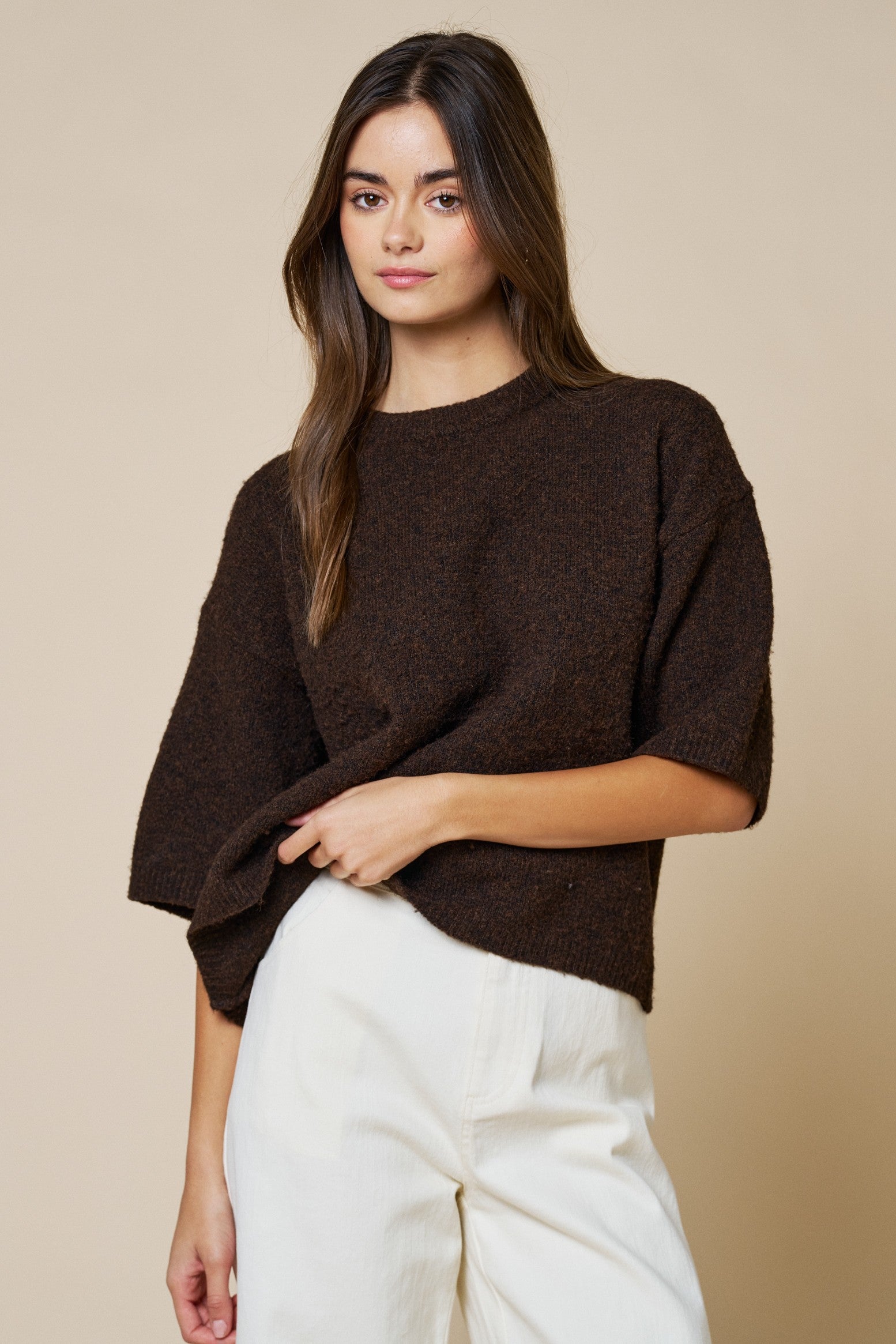 Brown Short Sleeve Sweater