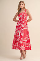 Red Paisley Midi Dress