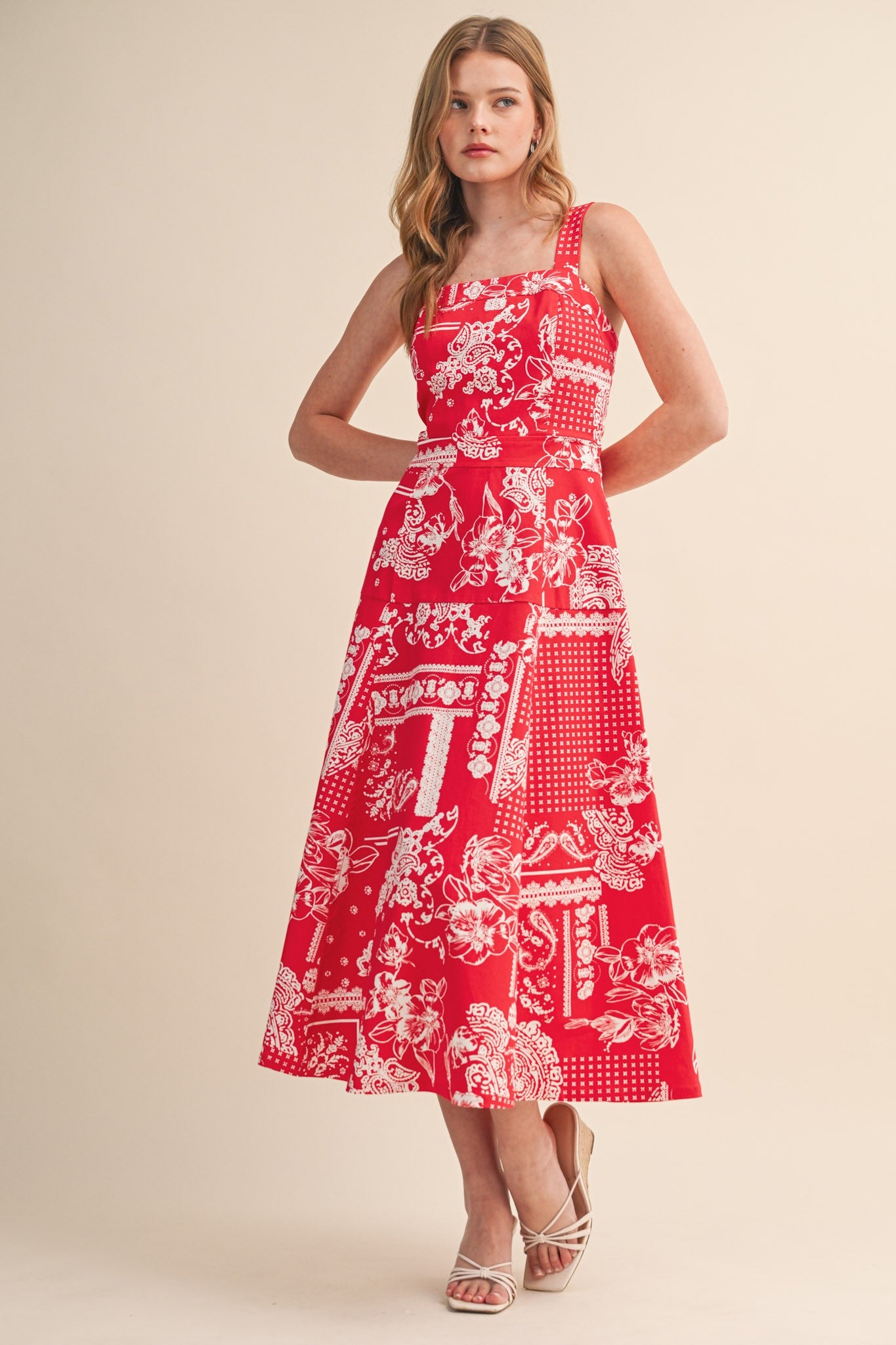 Red Paisley Midi Dress