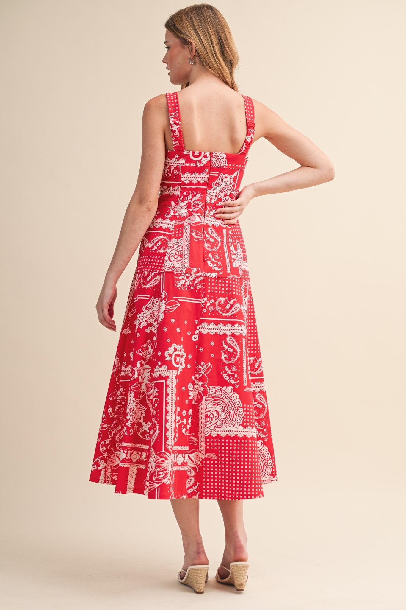 Red Paisley Midi Dress
