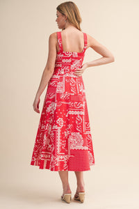 Red Paisley Midi Dress