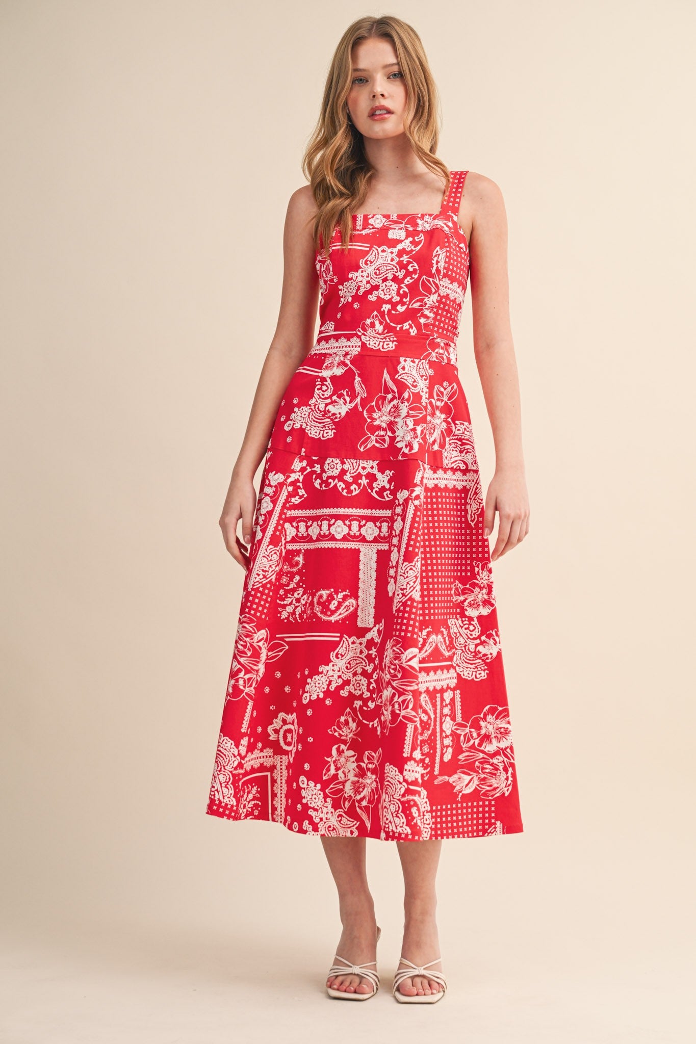 Red Paisley Midi Dress
