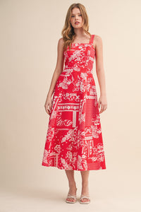 Red Paisley Midi Dress