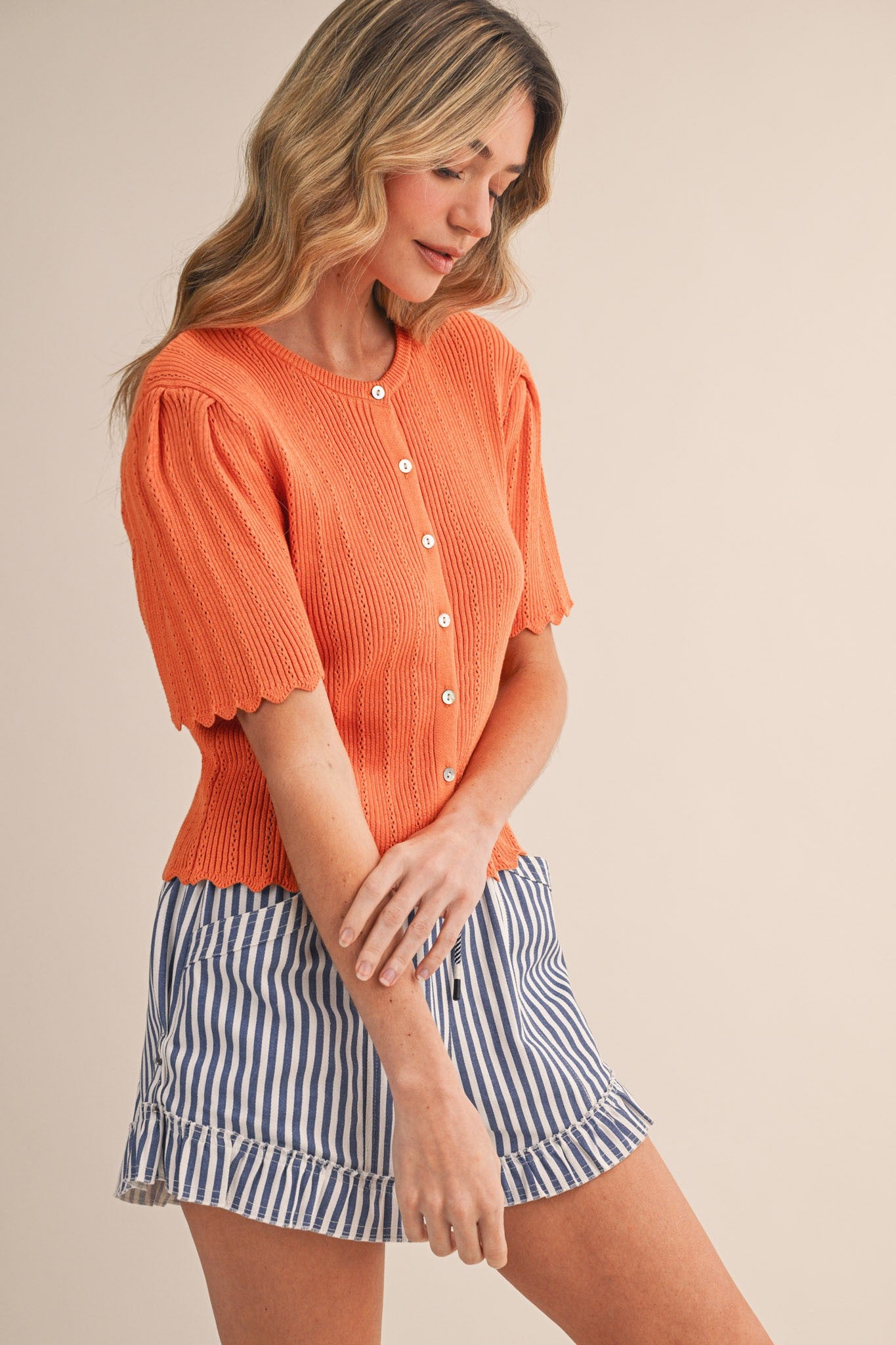 Scalloped Short Sleeve Sweater